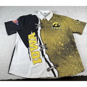 Iowa Hawkeyes Football Spellout Tigerhawk Logo 2XL Hawaiian Button Shirt XXL